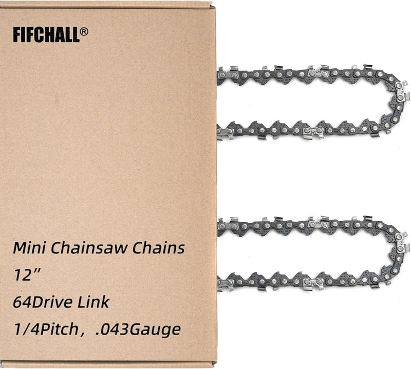 Fifchall 2 Pack 12 Inch Chainsaw Chain 1/4"LP Pitch .043" Gauge 64 Drive Links, Replacement Pole Saw Chain 12 inch Chainsaw Chains Fits for Stihl MSA120 C-B MSA140 C-B and More - Image 1